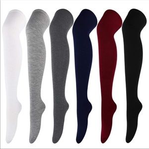 6 Pairs Thigh Socks Solid Color Over Knee Thin